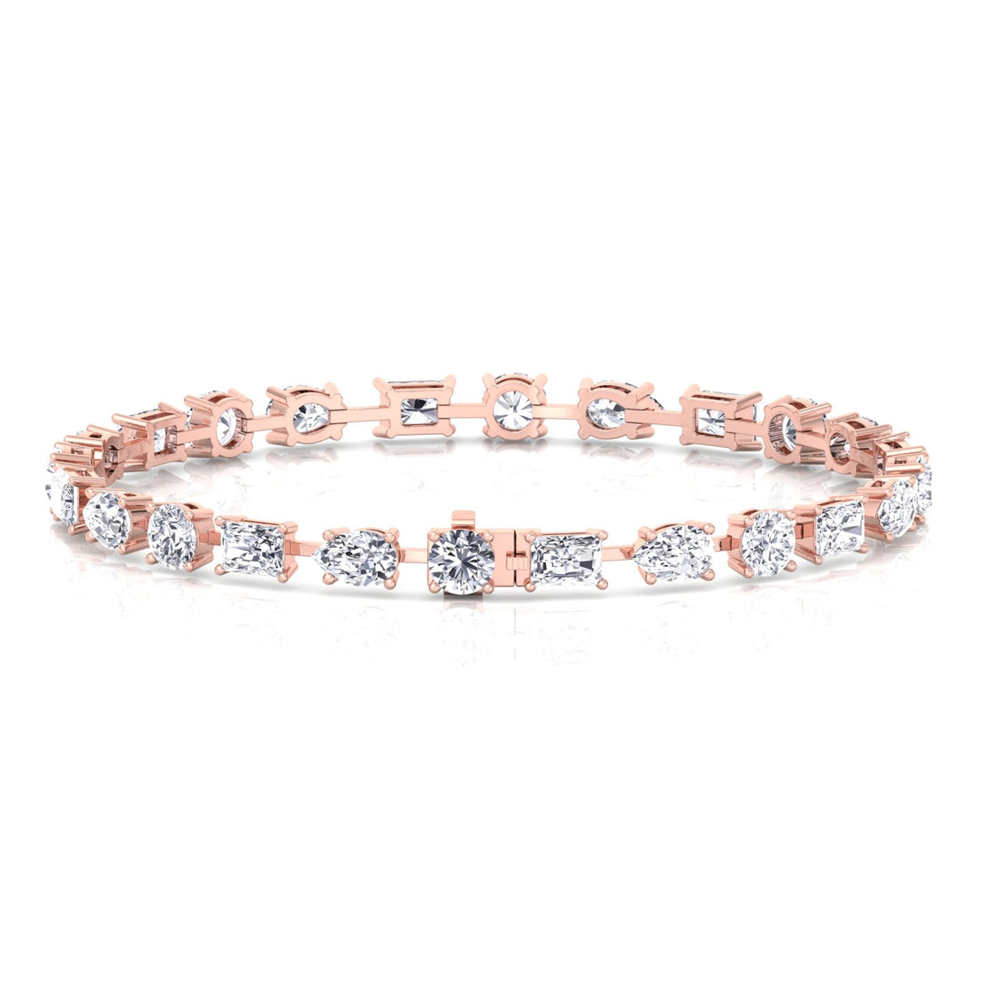 Multi Shape Lab Grown Diamond Tennis Bracelet 14K Solid Gold (Round, Pear & Emerald)
