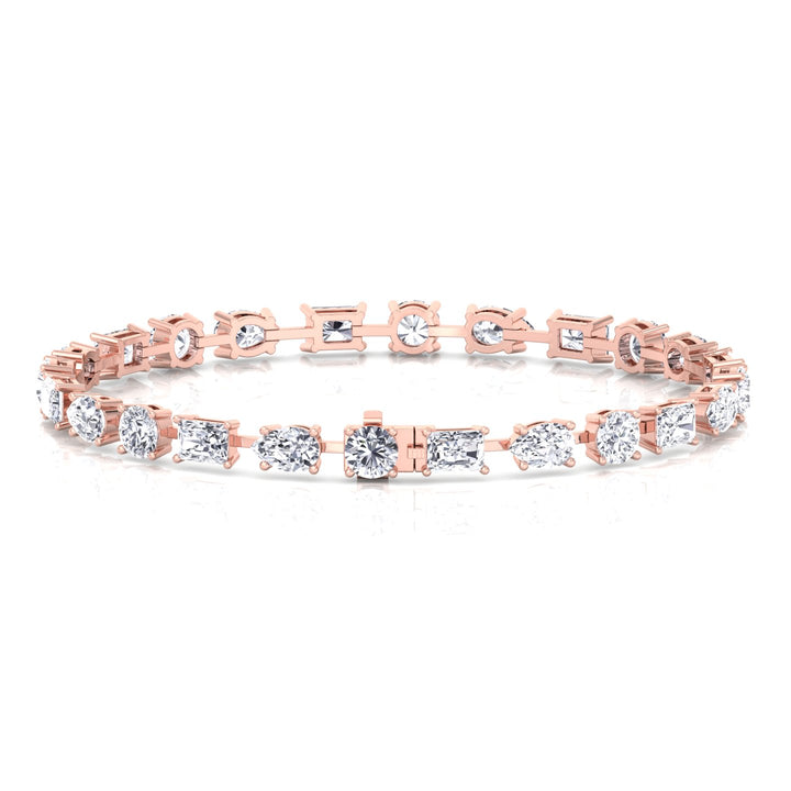 Multi Shape Lab Grown Diamond Tennis Bracelet 14K Solid Gold (Round, Pear & Emerald)