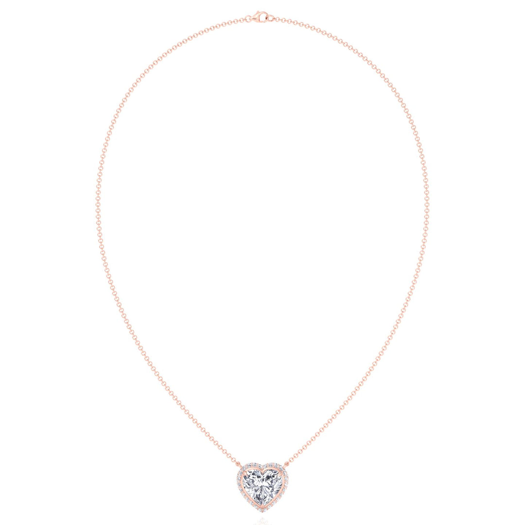 Invisible Halo Heart Shape Lab Grown Diamond Pendant Rose Gold 14K 18K