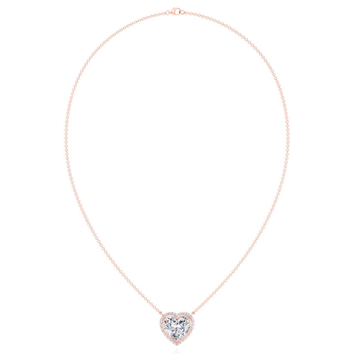 Invisible Halo Heart Shape Lab Grown Diamond Pendant Rose Gold 14K 18K