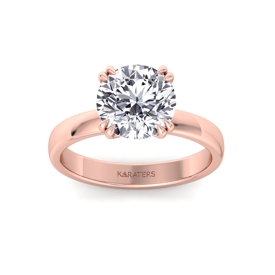Double Prong Round Shape Lab Grown Diamond Solitaire Engagement Ring with Thick Band Rose Gold 14K 18K