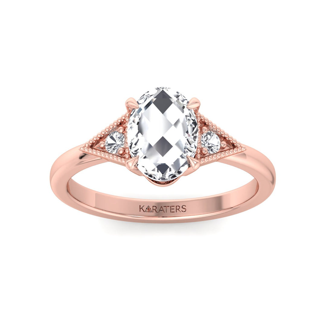 Vintage Style Oval Shape Rose-Cut Lab Grown Diamond Engagement Ring Rose Gold 14K 18K