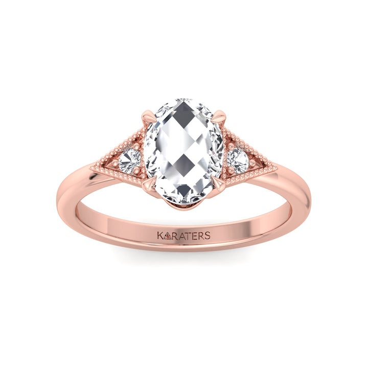 Vintage Style Oval Shape Rose-Cut Lab Grown Diamond Engagement Ring Rose Gold 14K 18K