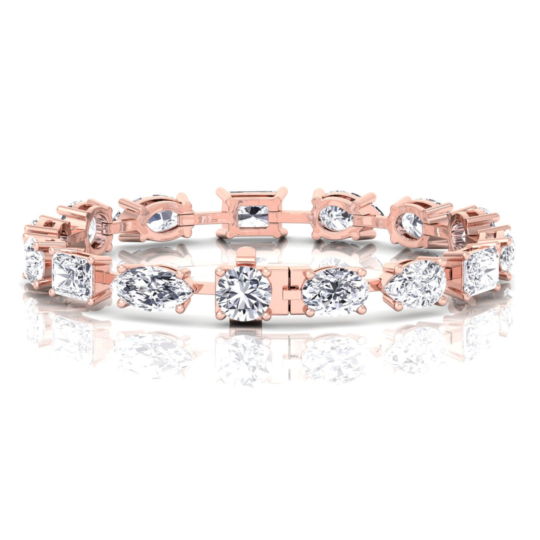 Mixed Shape Combo Lab-Grown Diamond Tennis Bracelet Rose Gold 7CT 15CT