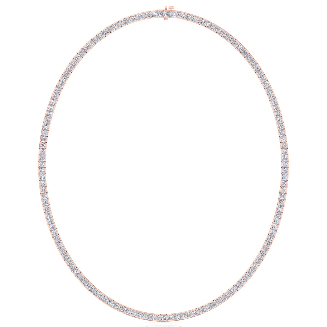 Channel Setting Princess Cut Lab-Grown Diamond Tennis Necklace  14K Solid Gold-12CT-Rose Gold