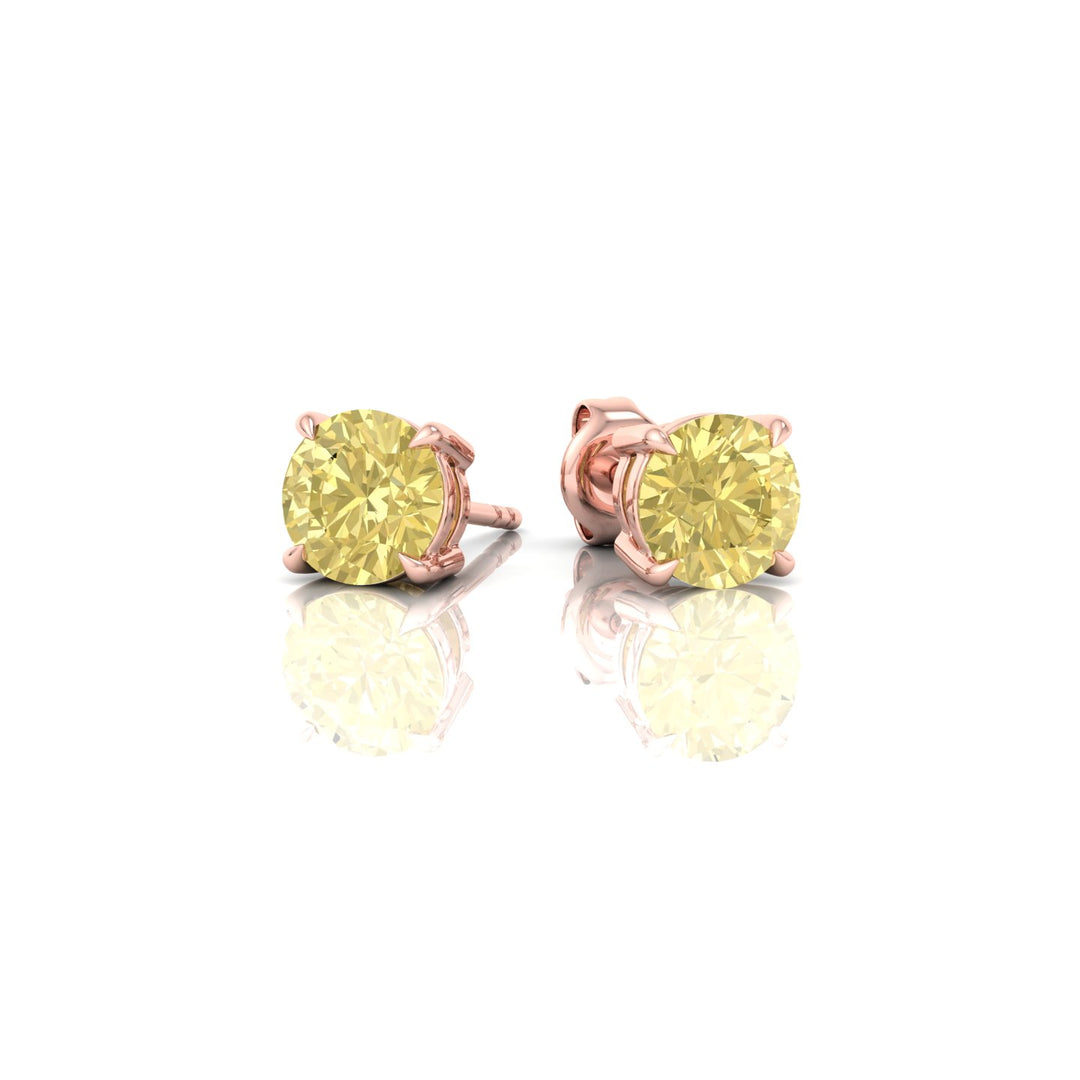 Fancy Yellow Round Shape Lab Grown Diamond Studs Rose Gold 14K
