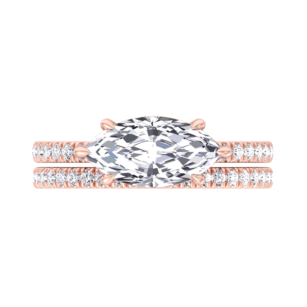 3.80CT Total Weight Marquise Shape Lab Grown Diamond Wedding Set Rose Gold