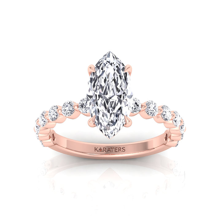 Veloma - Marquise Shape Lab Grown Diamond Engagement Ring with Round Single Prong Side Stones