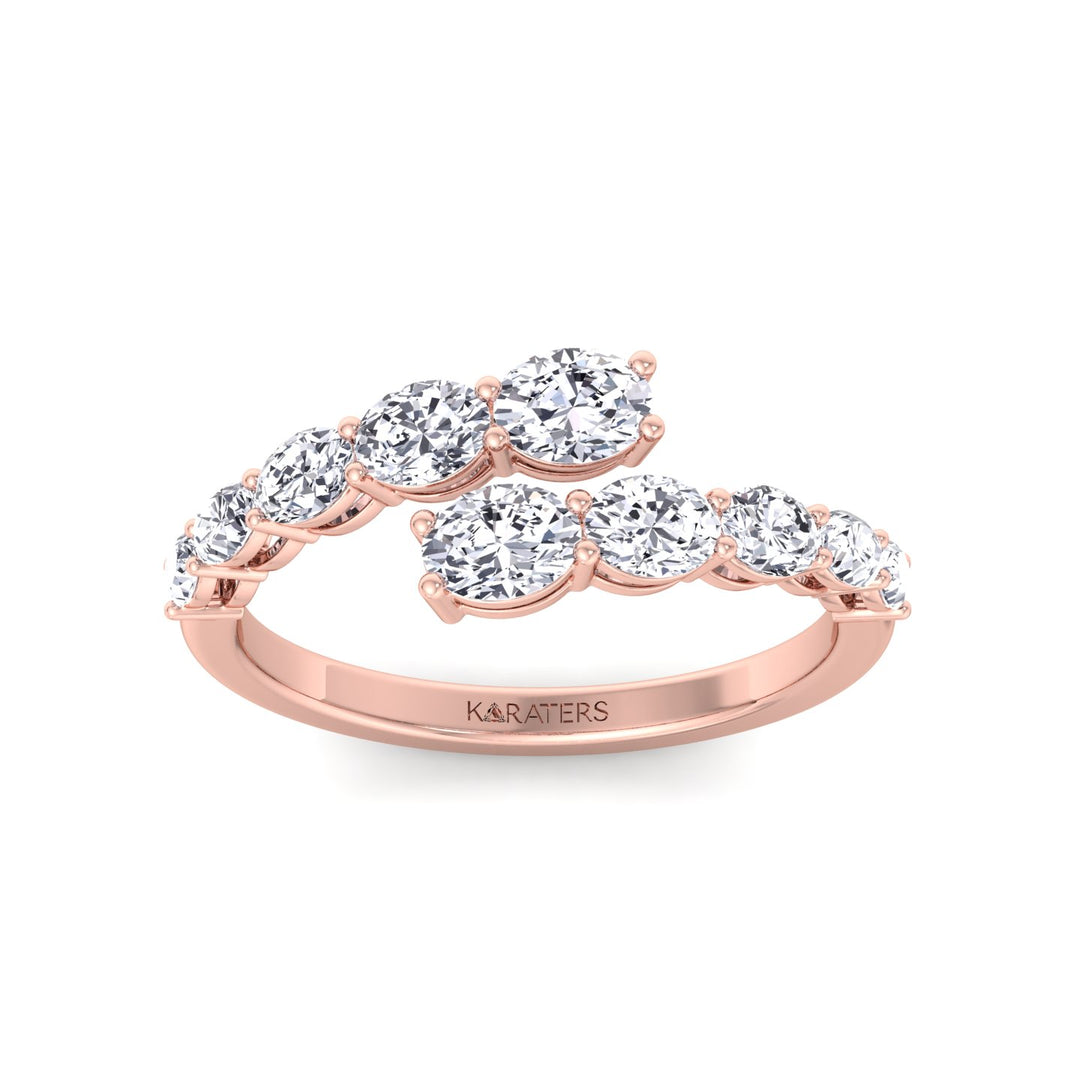 Graduated Oval Shape Lab Grown Diamond Wrap Ring Rose Gold 14K 18K