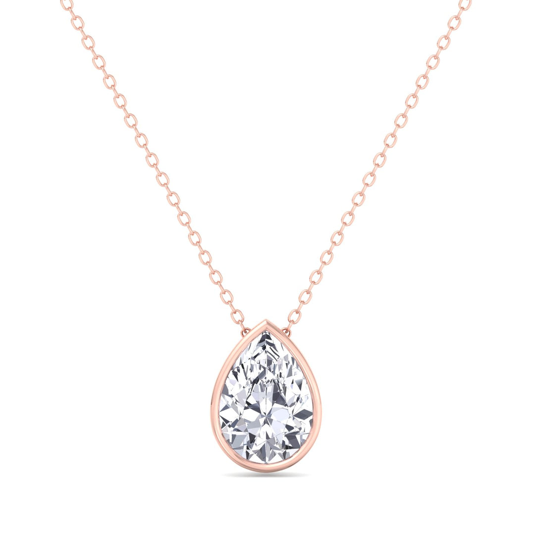 Pear Shape Bezel Set Lab Grown Diamond Pendant - Rose Gold