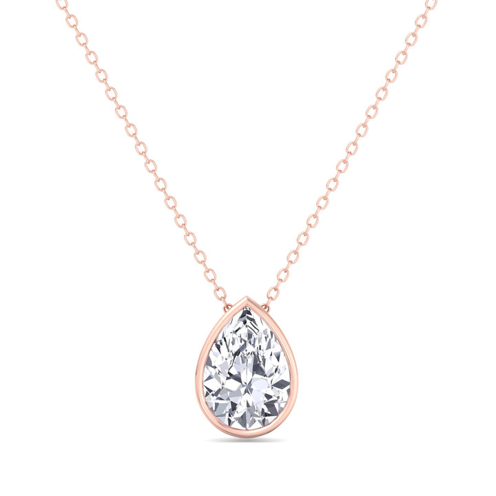 Pear Shape Bezel Set Lab Grown Diamond Pendant - Rose Gold