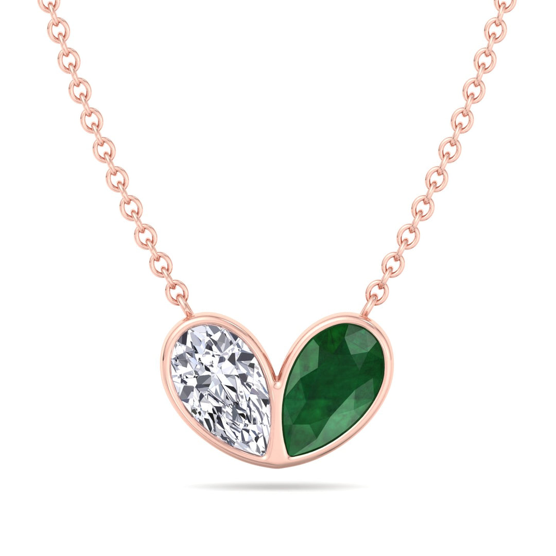 Pear Shape Green Emerald and Lab Grown Diamond Pendant Necklace-Rose Gold
