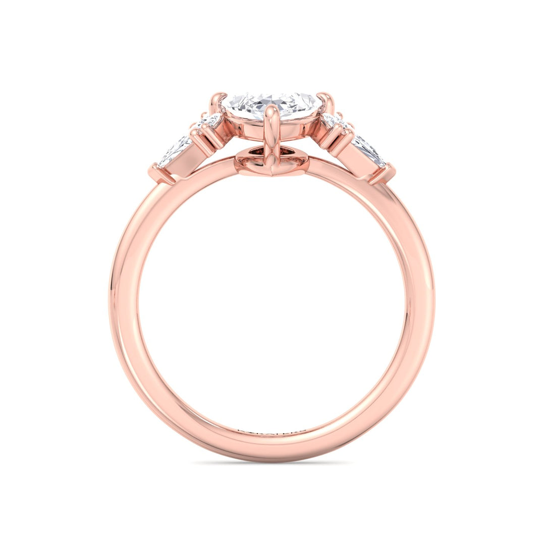 Helle - Marquise Shape Lab Grown Diamond Engagement Ring with Marquise and Pear Shape Sidestones