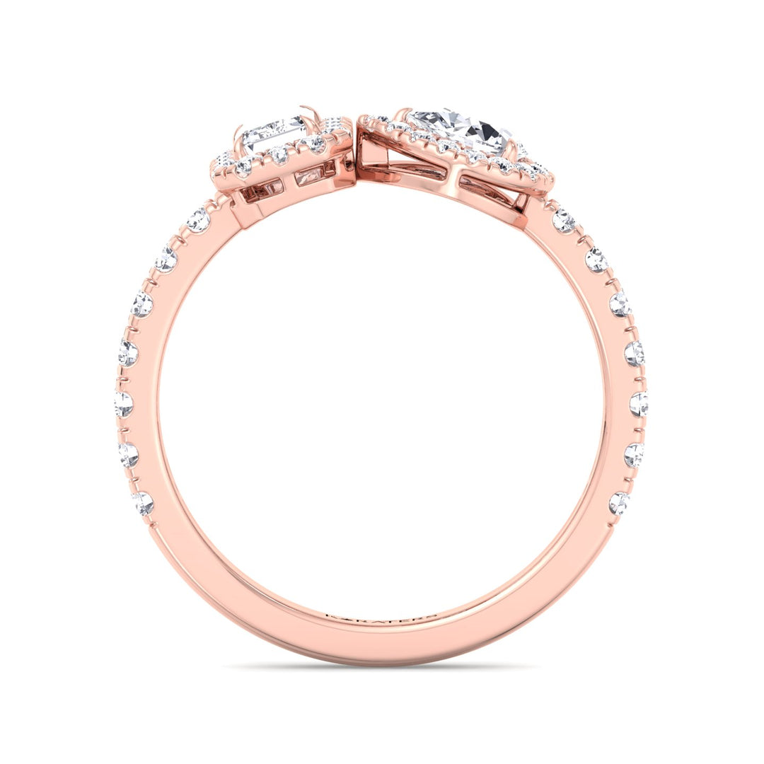 Toi Et Moi Halo Engagement Ring-14K-18K--Rose Gold