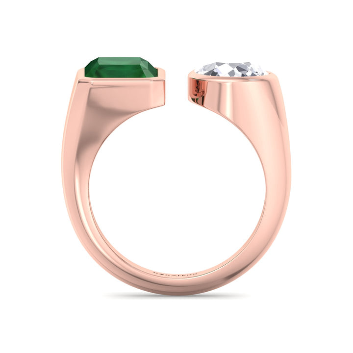 RG Radiant Green Emerald and Pear Shape Bezel Set Lab Grown Diamond standing