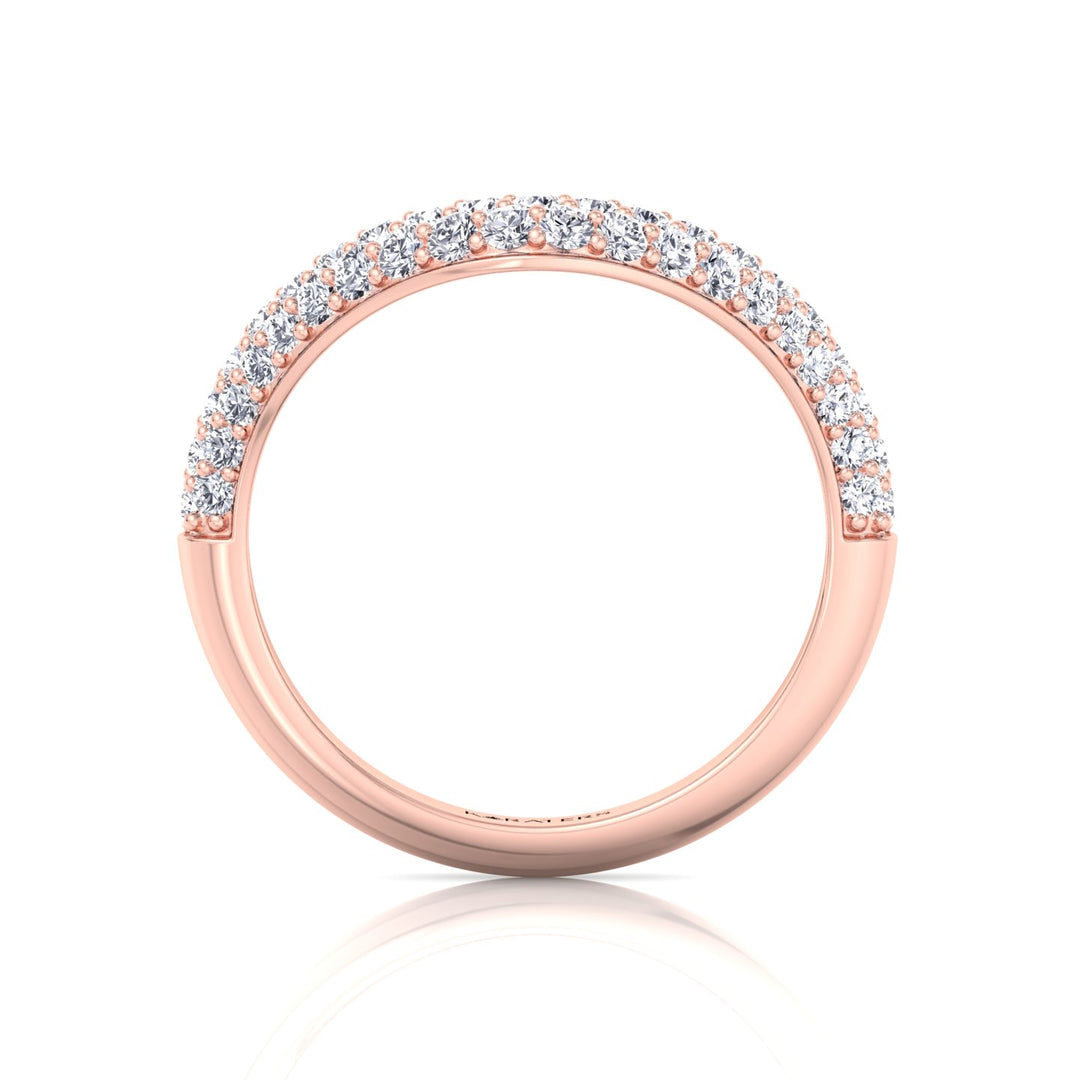 3 Row Pave Curved Lab Grown Diamond Wedding Band Rose Gold 