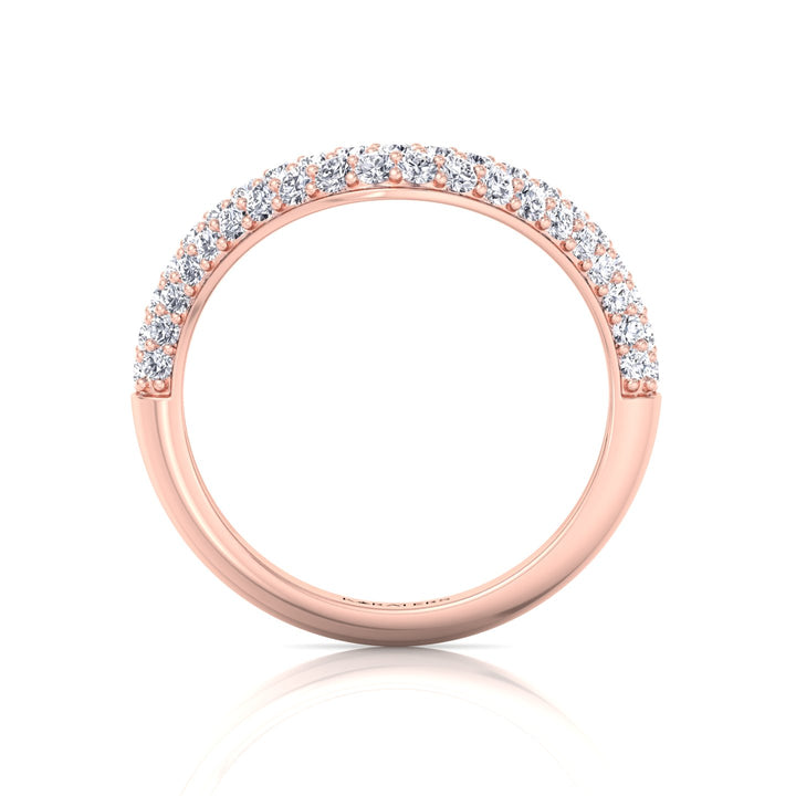 3 Row Pave Curved Lab Grown Diamond Wedding Band Rose Gold 