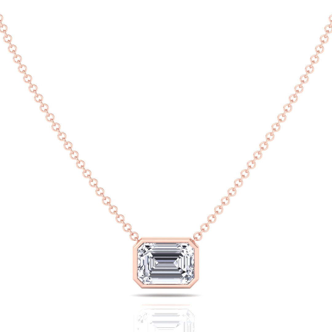 Emerald Shape Bezel Set Lab Grown Diamond Pendant Rose Gold 18K
