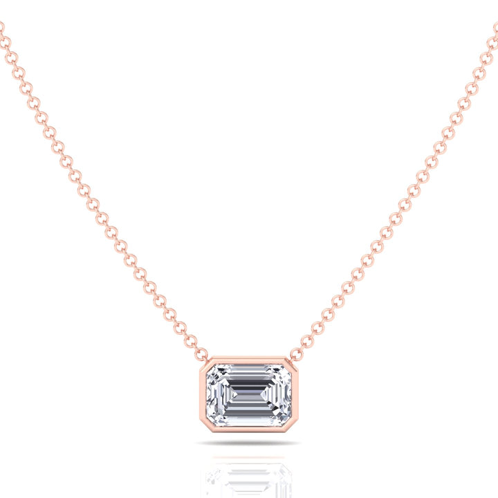 Emerald Shape Bezel Set Lab Grown Diamond Pendant Rose Gold 18K