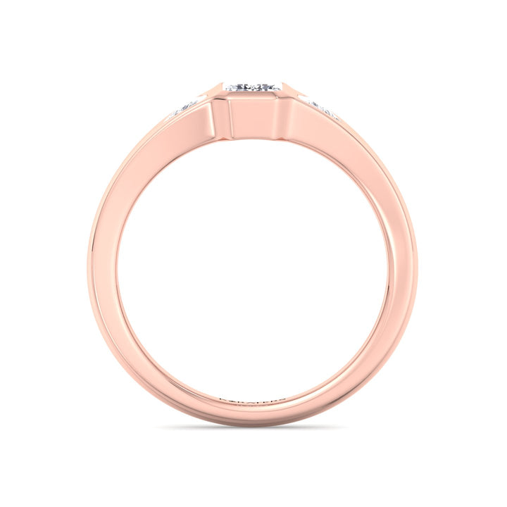 Bezel Set Emerald Lab Grown Diamond with Trillion Sidestones Engagement Ring Rose Gold
