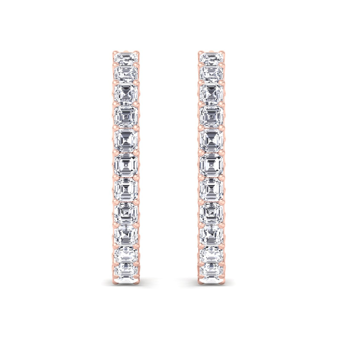 Inside Out Asscher Cut Lab Grown Diamond Hoop Earrings Rose Gold