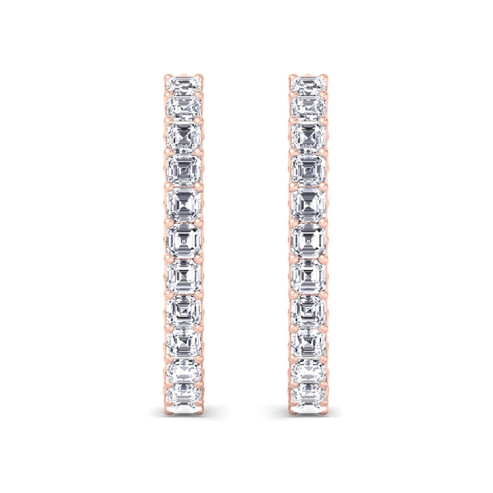 Inside Out Asscher Cut Lab Grown Diamond Hoop Earrings Rose Gold