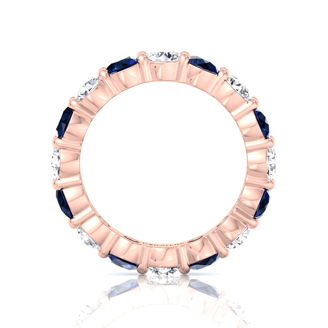 Alternating Round Shape Lab Grown Blue Sapphire and Diamonds Eternity Band Rose Gold