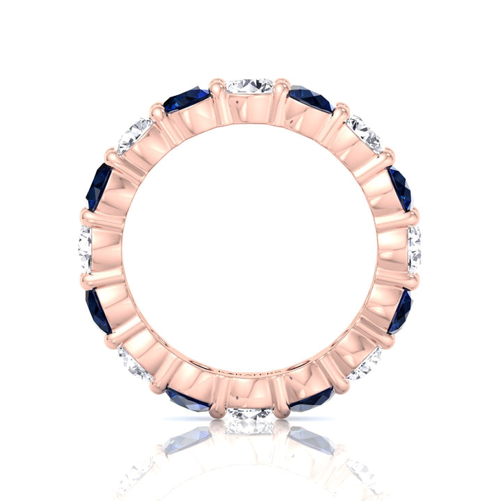 Alternating Round Shape Lab Grown Blue Sapphire and Diamonds Eternity Band Rose Gold