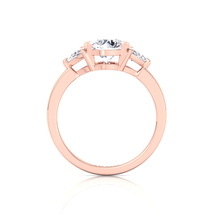 Half Bezel Round Shape Lab-Grown Diamond Engagement Ring with Trillion Sidestones Rose Gold