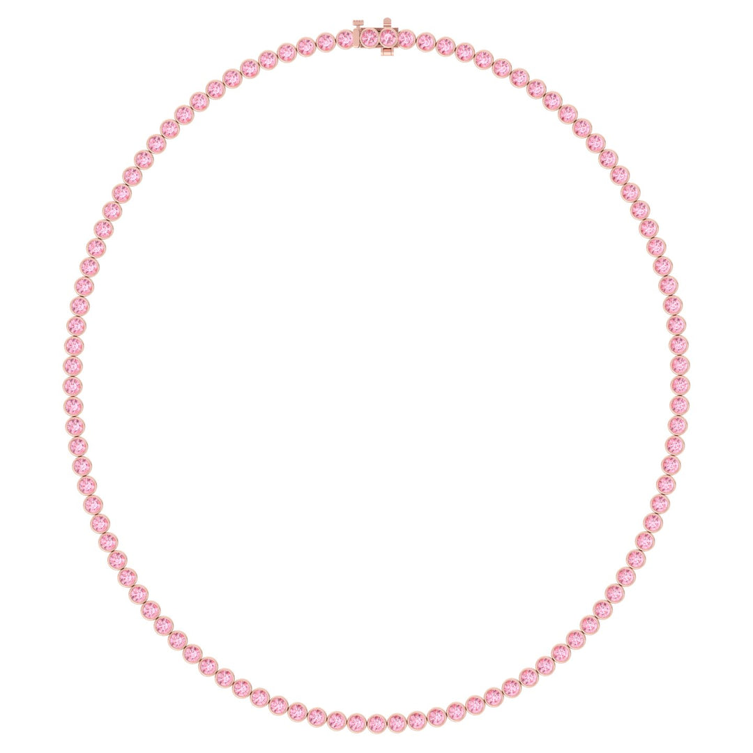 Bezel Set Fancy Pink Lab Grown Diamond Tennis Necklace 18K Rose Gold 2