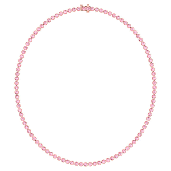 Bezel Set Fancy Pink Lab Grown Diamond Tennis Necklace 18K Rose Gold 2