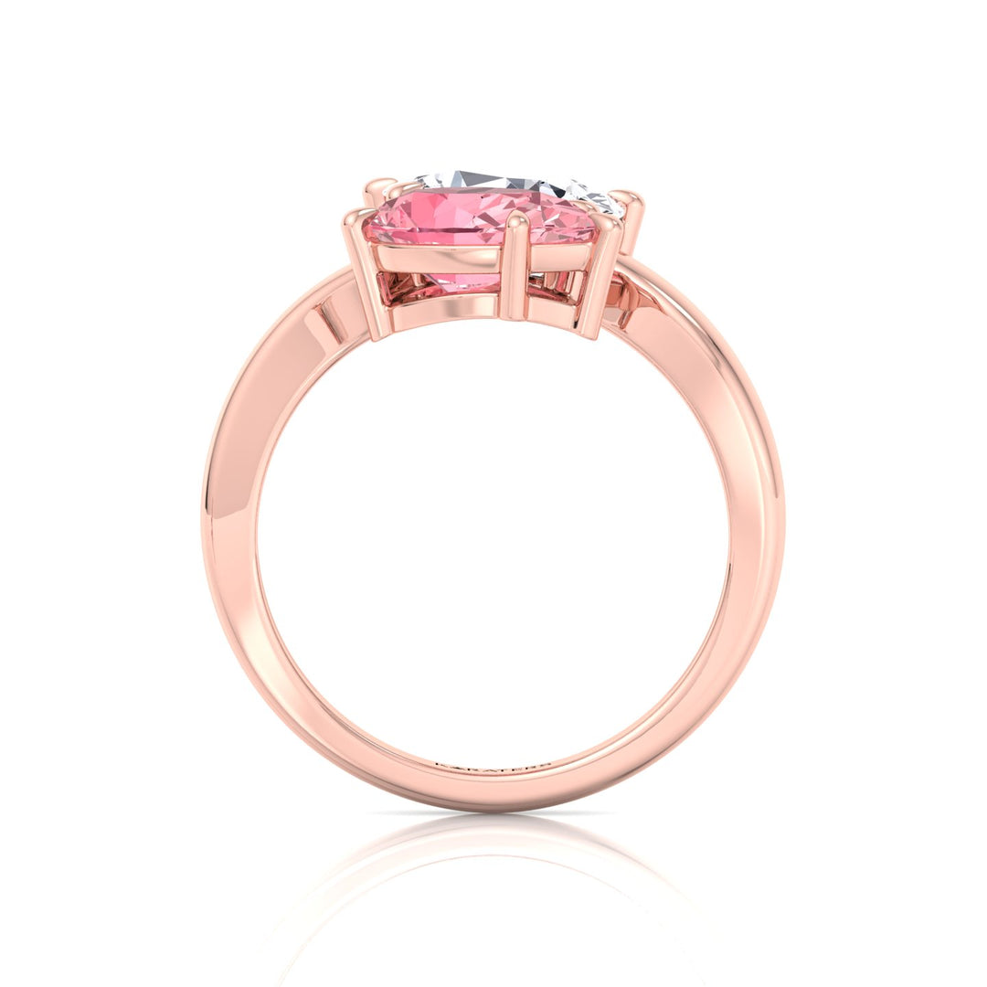 Pear Shape Bypass Ring in Fancy Pink Lab Grown Diamond Rose Gold 
