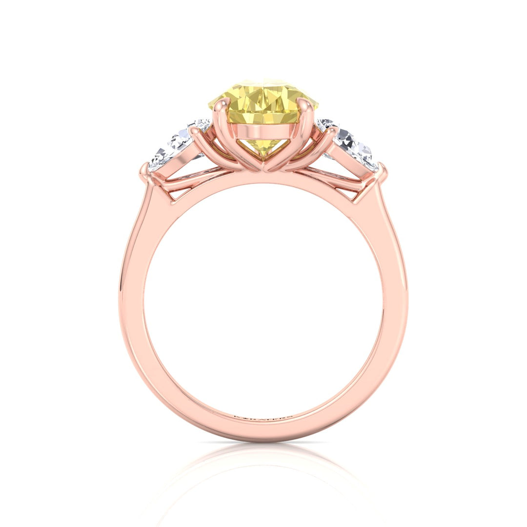 Fancy Yellow Pear Shape Lab Grown Diamond Engagement Ring with Pear Sidestones Rose Gold