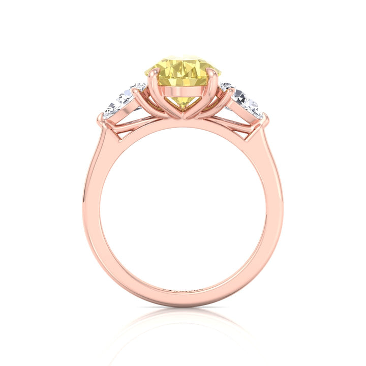 Fancy Yellow Pear Shape Lab Grown Diamond Engagement Ring with Pear Sidestones Rose Gold