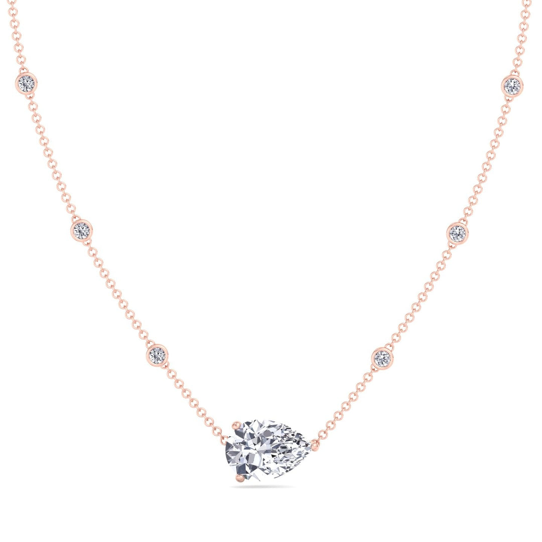 Diamond by The Yard Necklace with Pear Shape Center Stone Rose Gold 18K