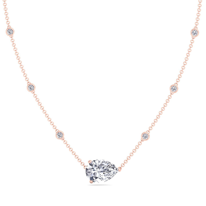 Diamond by The Yard Necklace with Pear Shape Center Stone Rose Gold 18K