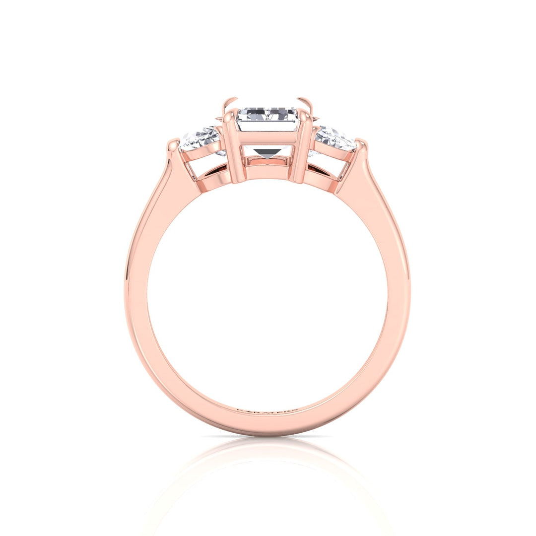 Emerald Shape Lab Grown Diamond Engagement Ring with Half Moon Sidestones Rose Gold