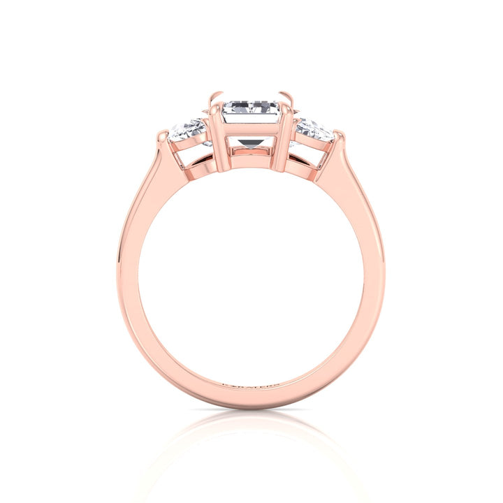 Emerald Shape Lab Grown Diamond Engagement Ring with Half Moon Sidestones Rose Gold
