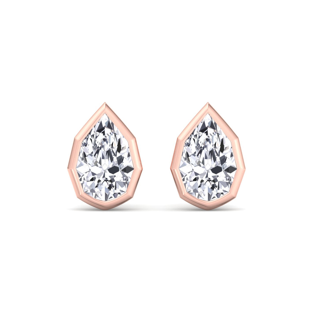 RG Pear-Shaped Lab Grown Diamond Studs in a Geometric-Style Bezel Setting front view