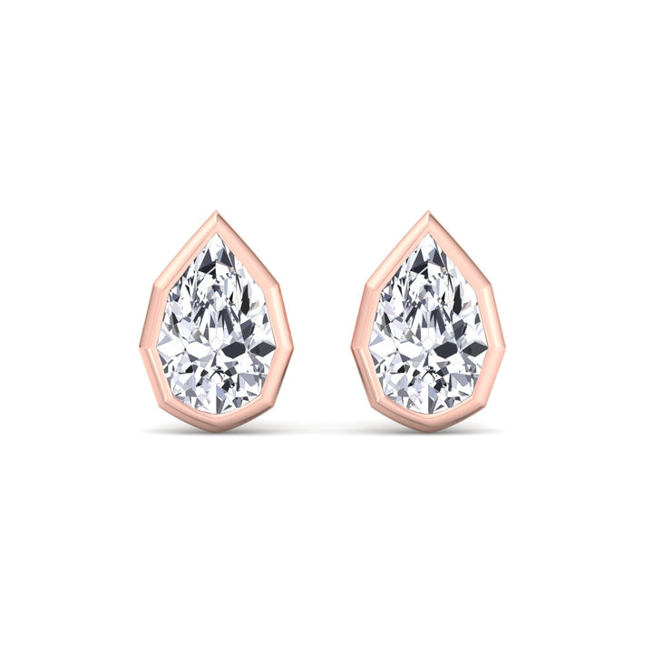 RG Pear-Shaped Lab Grown Diamond Studs in a Geometric-Style Bezel Setting front view