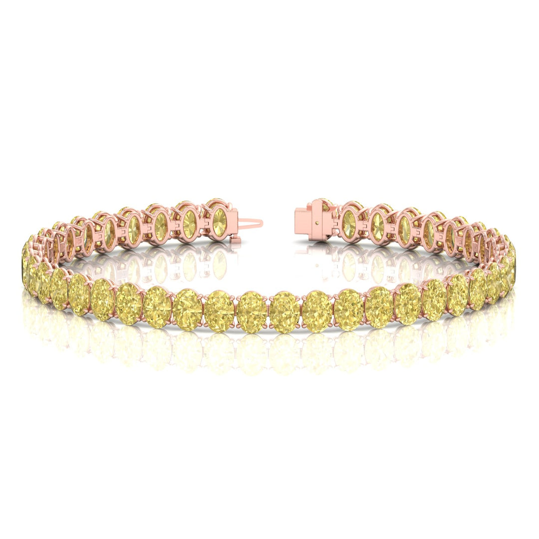 Fancy Yellow Oval Cut Lab Grown Diamond Tennis Bracelet Rose Gold 14K 18K
