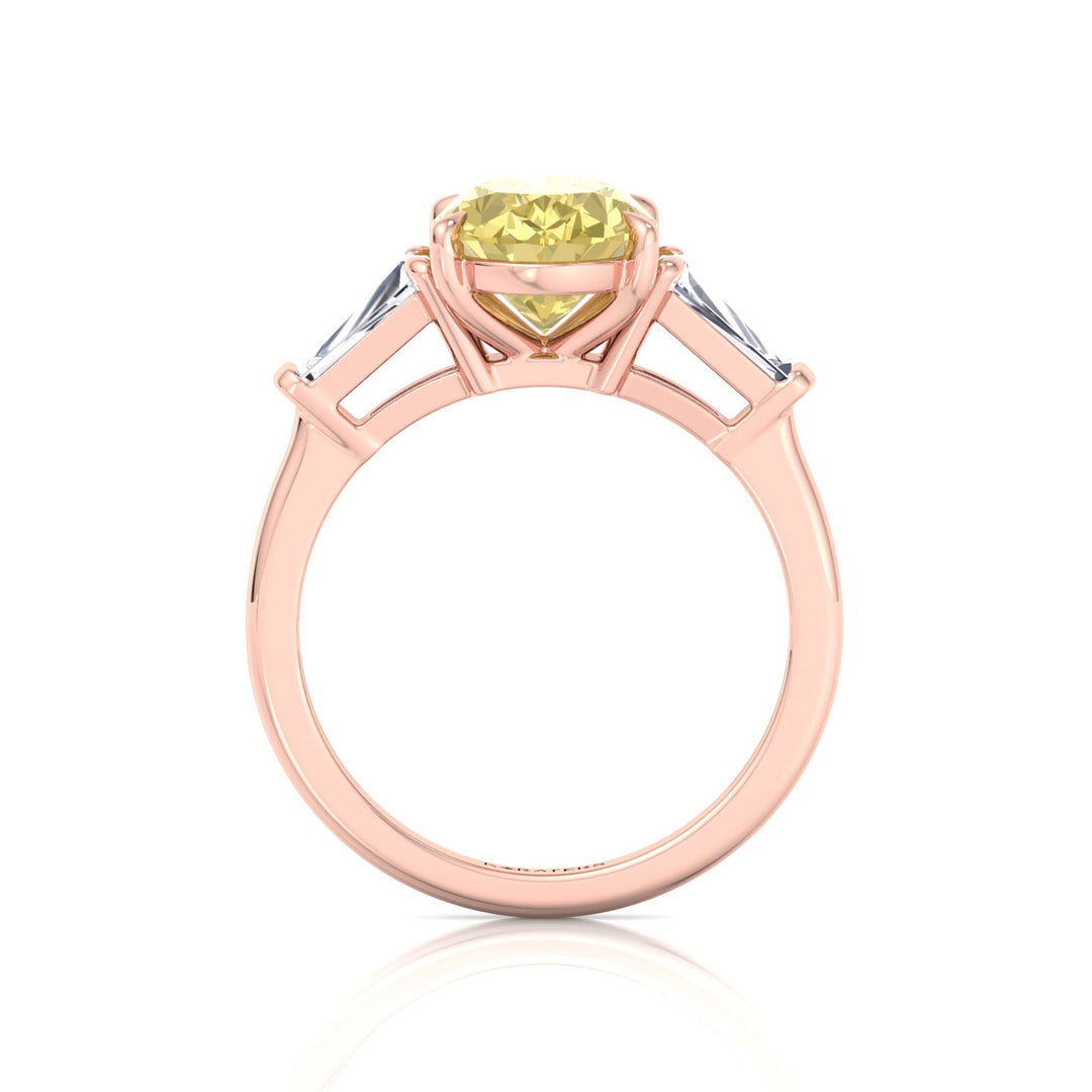 Fancy Yellow Oval Shape Lab Grown Diamond Engagement Ring with Tapered Baguette Sidestones Rose Gold