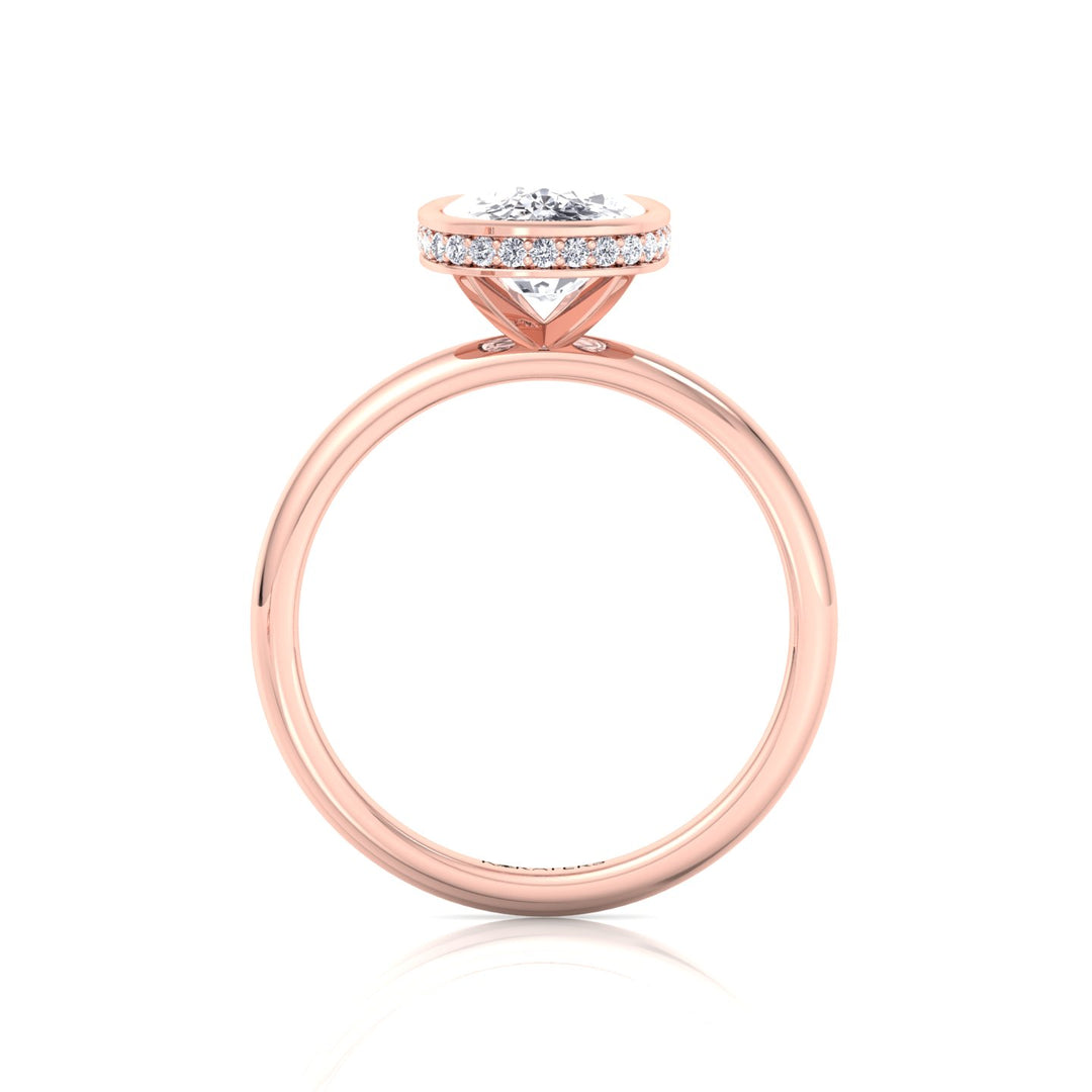 Bezel Set Cushion Cut Lab Grown Diamond Engagement Ring with Hidden Halo Rose Gold 
