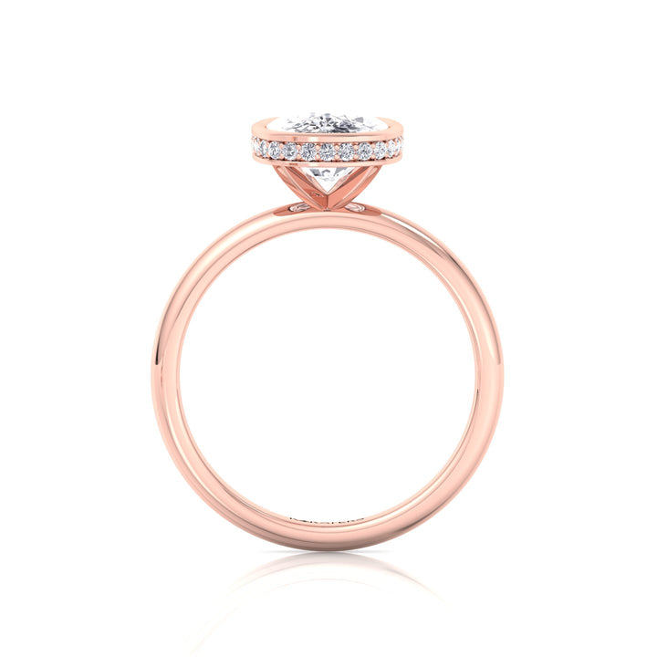 Bezel Set Cushion Cut Lab Grown Diamond Engagement Ring with Hidden Halo Rose Gold 