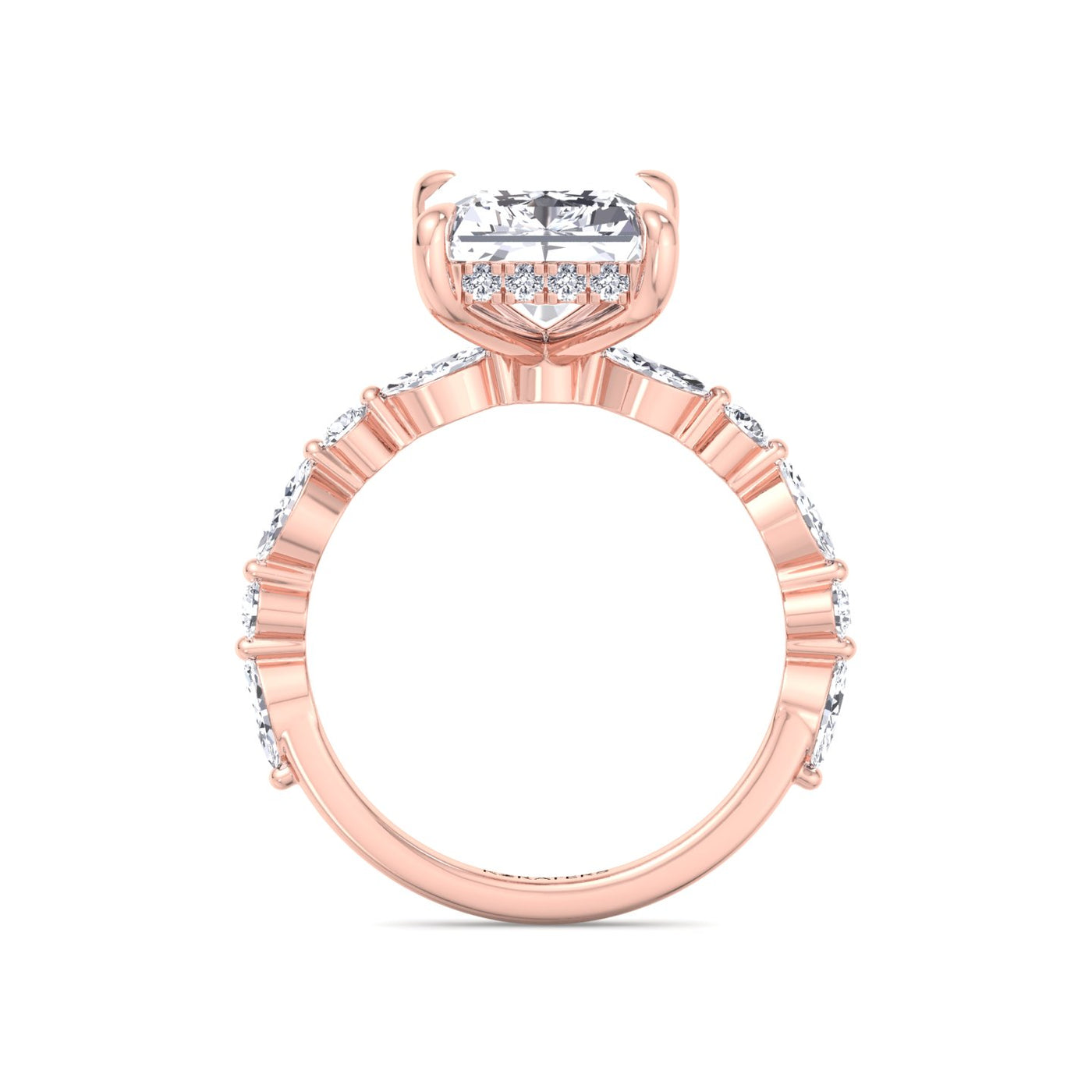 Patrizia - Radiant Shape Lab Grown Diamond Hidden Halo Engagement Ring with Round & Marquise Shape Side Stones