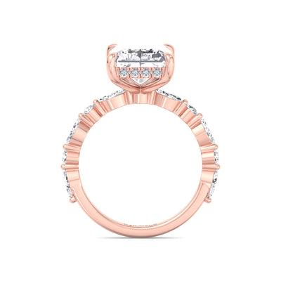 Patrizia - Radiant Shape Lab Grown Diamond Hidden Halo Engagement Ring with Round & Marquise Shape Side Stones