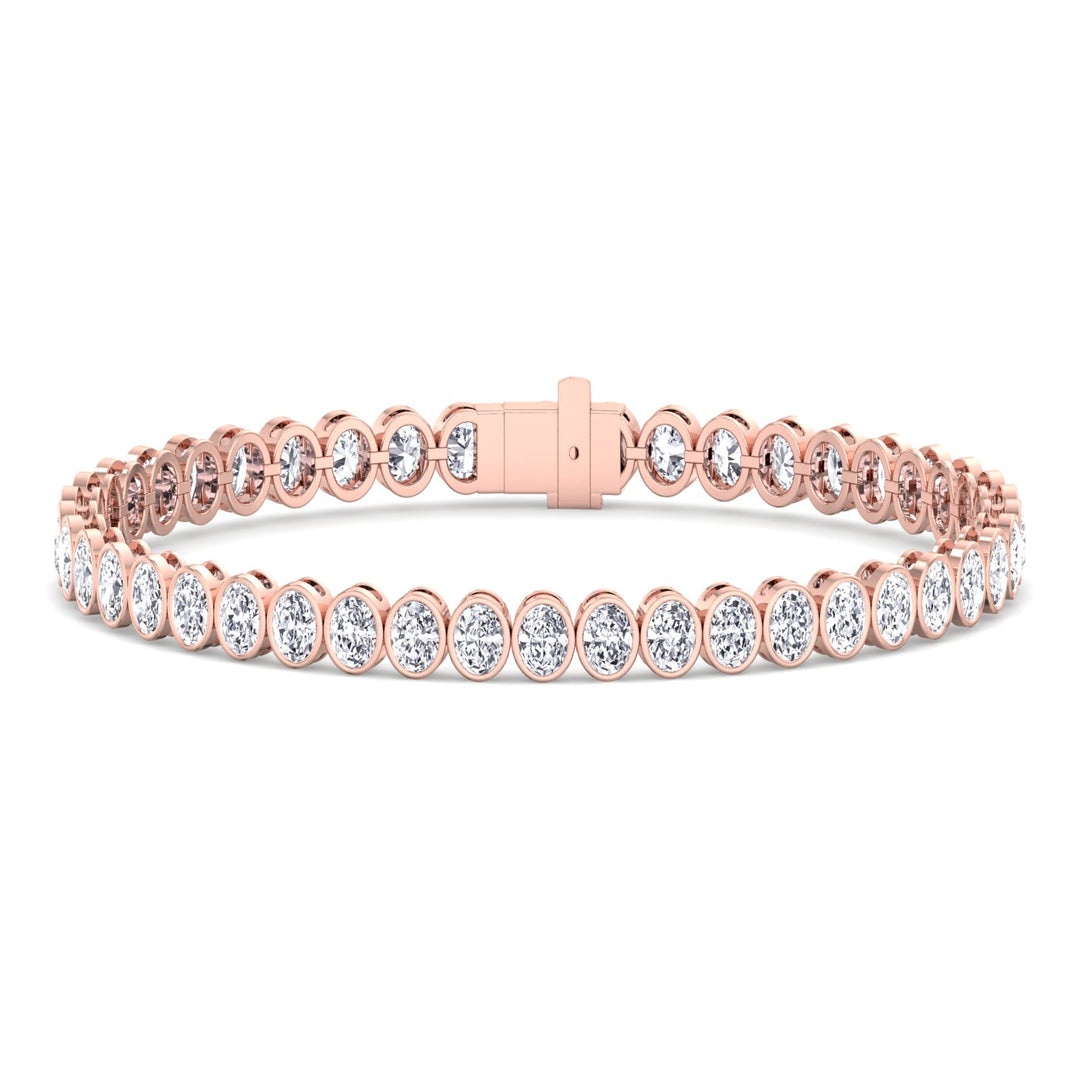 Oval Shape Bezel Set Lab Grown Diamond Tennis Bracelet 18K Solid Gold