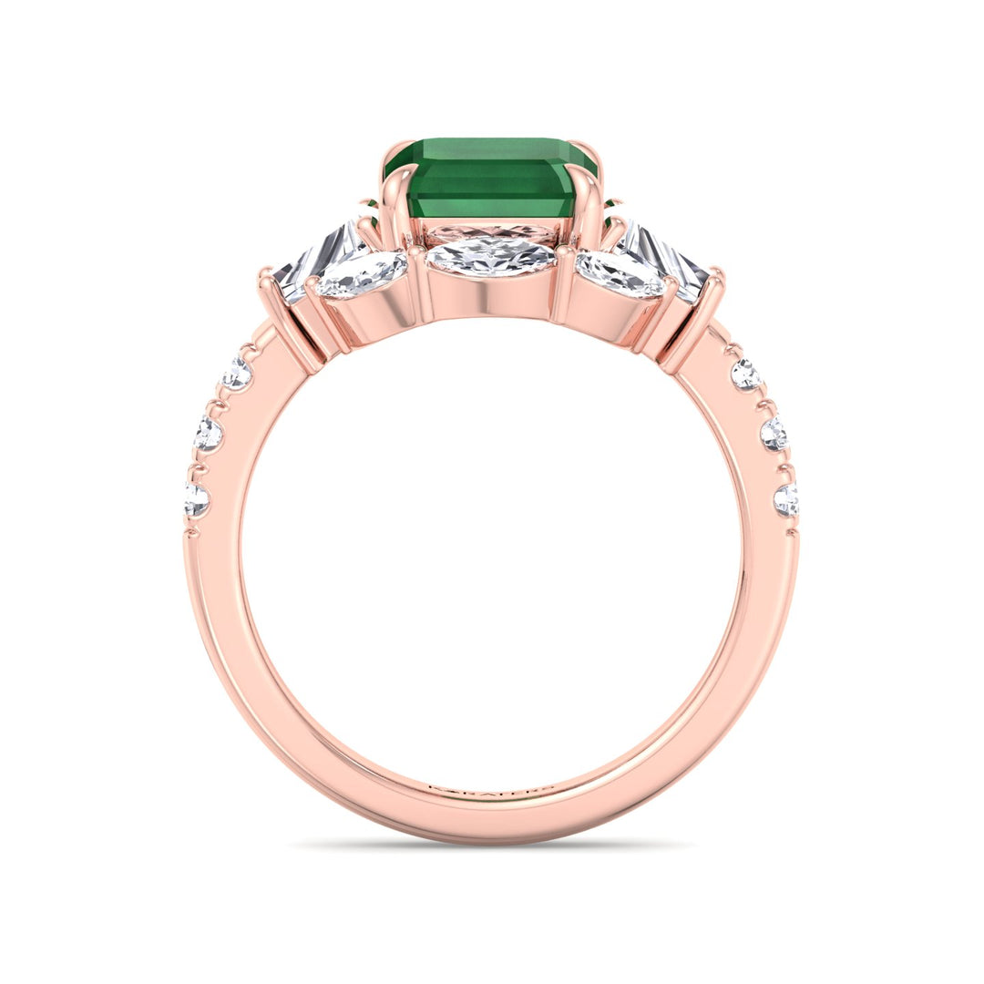 RG Green Emerald Lab Grown Diamond with Multiple Side Stone Engagement Ring standing