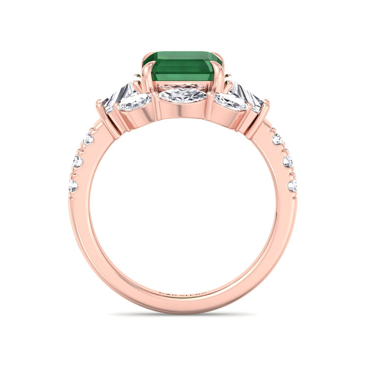 RG Green Emerald Lab Grown Diamond with Multiple Side Stone Engagement Ring standing