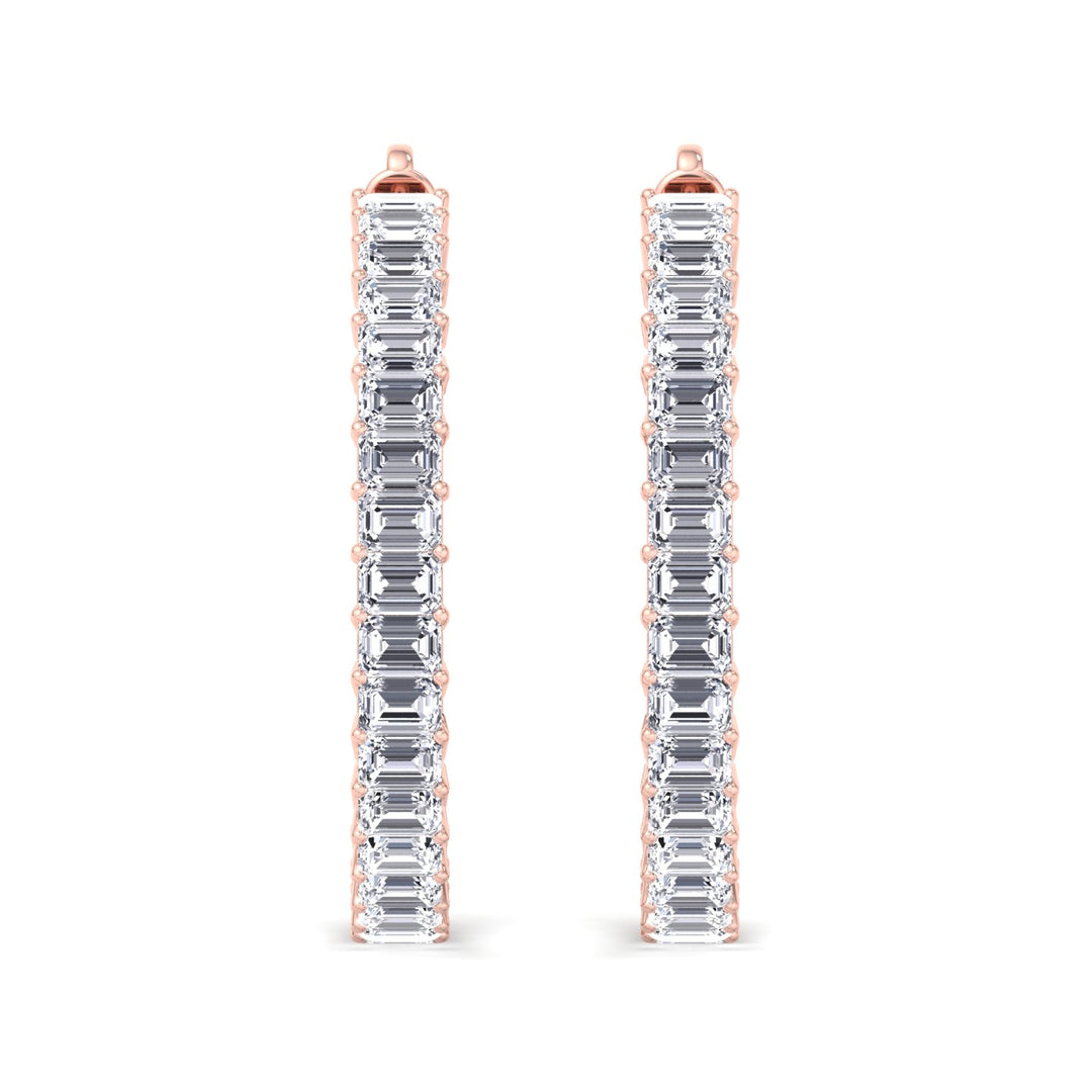 Emerald-Cut Lab Grown Diamond Hoops Rose Gold